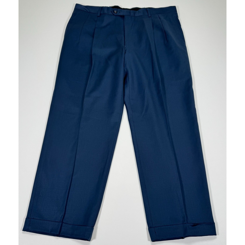 Austin Reed Mens Super 100s Wool Pleated Cuffed Dress Pants 38x28 Navy USA